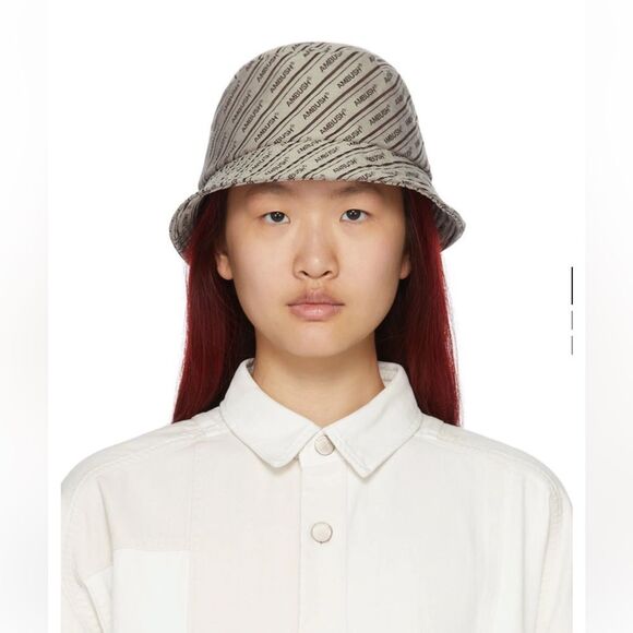 Ambush Beige Canvas Monogram Logo Allover Bucket Hat - Picture 1 of 12